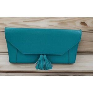 Chi Turquoise‎ Blue 13" Leatherette Evelope Tassels Clutch Hot Iron Case